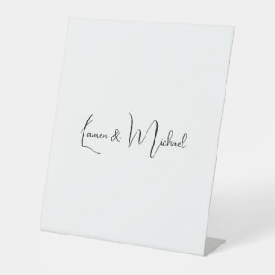 Wedding Elegant Minimalist Calligraphy Black White Pedestal Sign