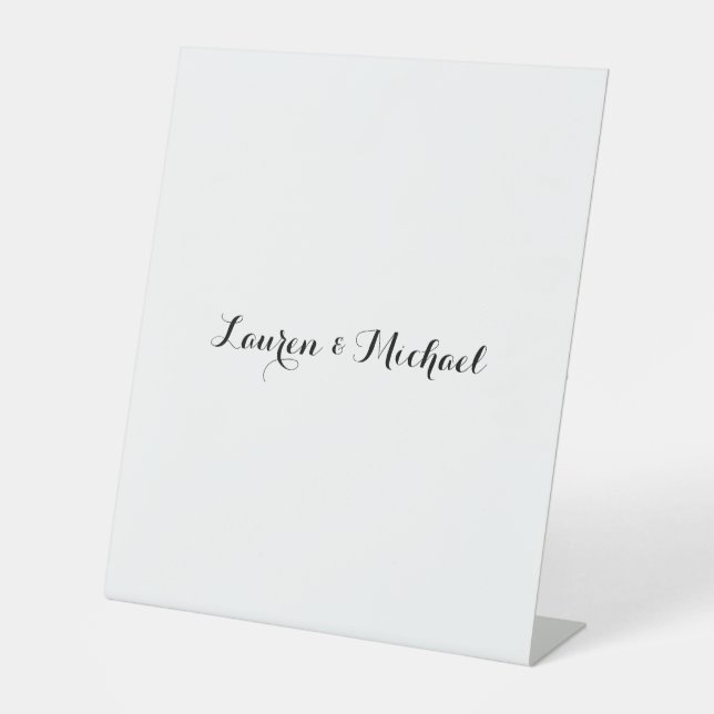 Wedding Elegant Minimalist Calligraphy Black White Pedestal Sign (Front)