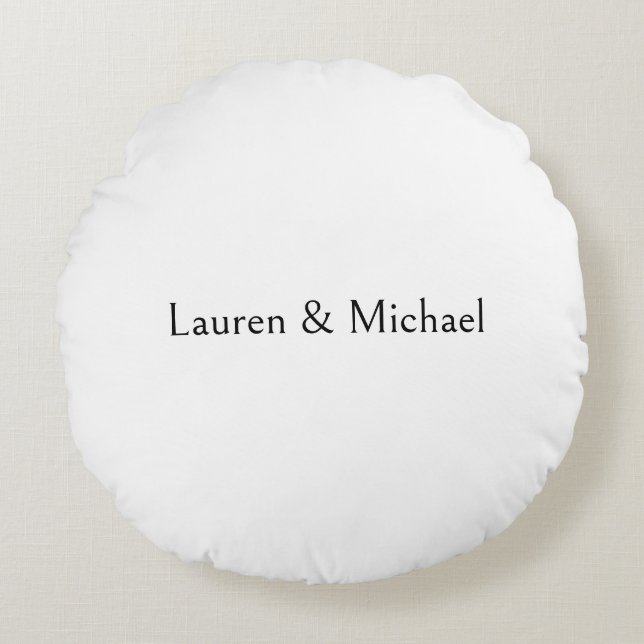 Wedding Elegant Minimalist Calligraphy Black White Round Cushion (Front)