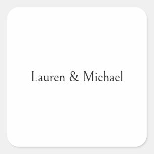 Wedding Elegant Minimalist Calligraphy Black White Square Sticker