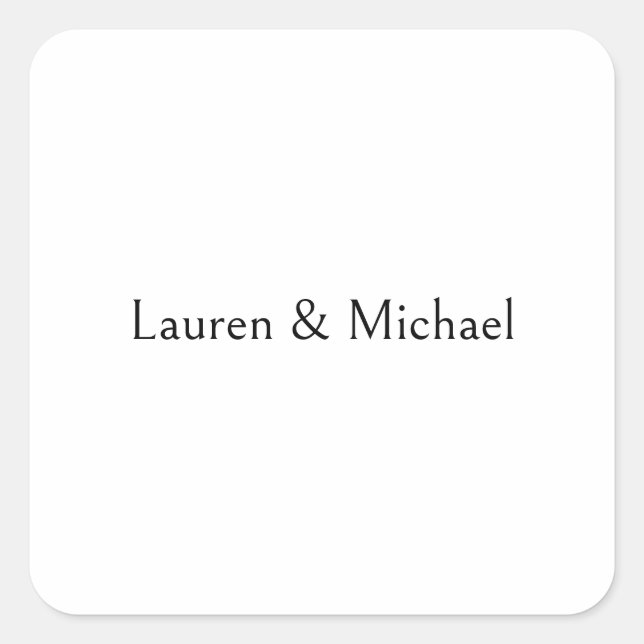 Wedding Elegant Minimalist Calligraphy Black White Square Sticker (Front)