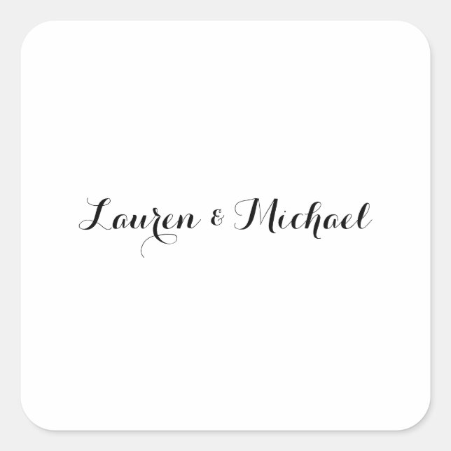 Wedding Elegant Minimalist Calligraphy Black White Square Sticker (Front)
