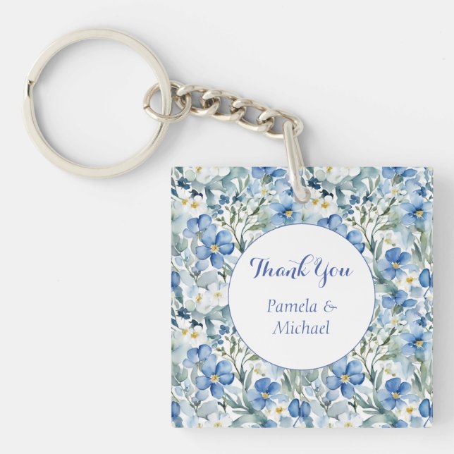 Wedding Elegant Minimalist Classic Blue Thank You Key Ring (Front)