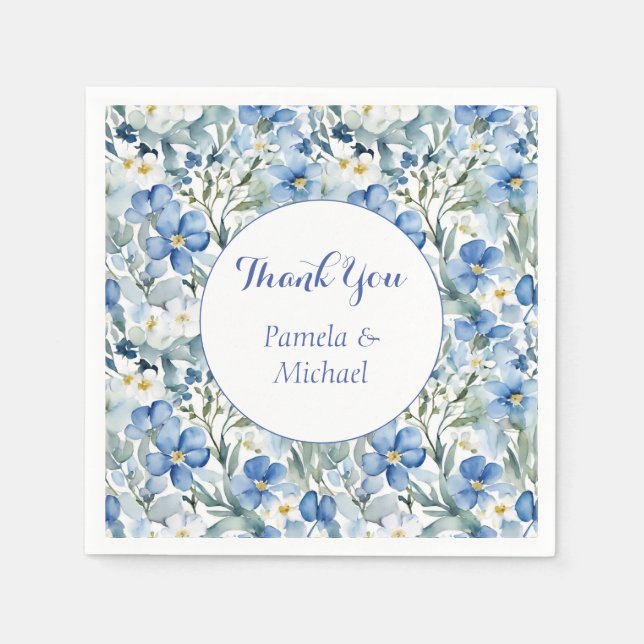 Wedding Elegant Minimalist Classic Blue Thank You Napkin (Front)