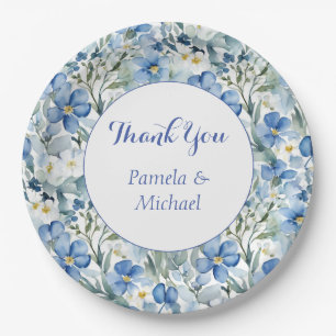 Wedding Elegant Minimalist Classic Blue Thank You Paper Plate