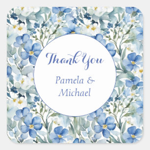 Wedding Elegant Minimalist Classic Blue Thank You Square Sticker