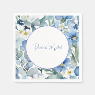 Wedding Elegant Minimalist Classical Blue Floral Napkin