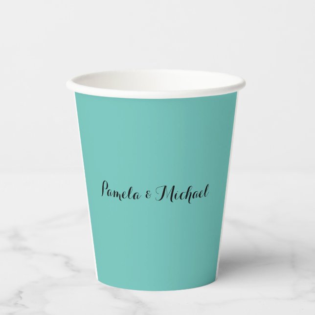 Wedding Elegant Minimalist Classical Blue Paper Cups (Front)