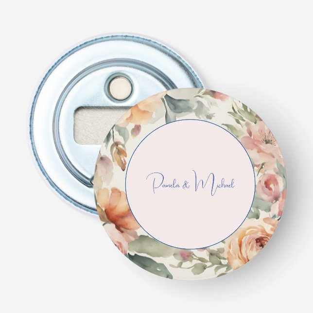 Wedding Elegant Minimalist Classical Floral Bottle Opener (Front)