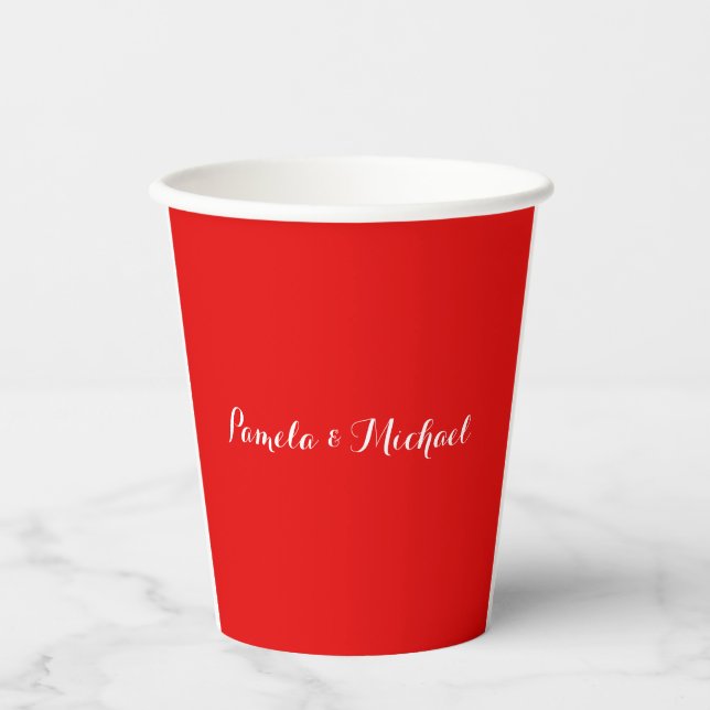 Wedding Elegant Minimalist Classical Warm Red Paper Cups (Front)