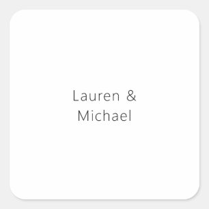 Wedding Elegant Minimalist Plain Black White Square Sticker