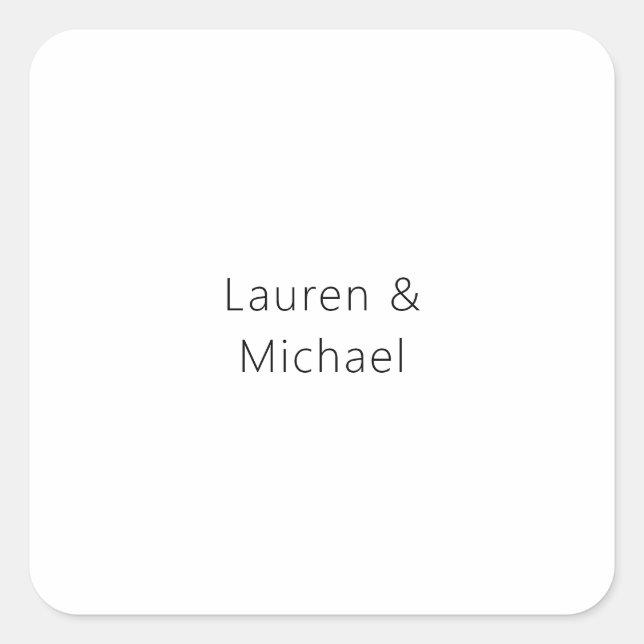 Wedding Elegant Minimalist Plain Black White Square Sticker (Front)