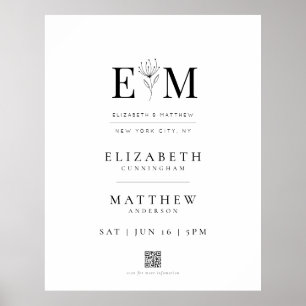 Wedding Elegant Modern Foliage QR Code Welcome Poster