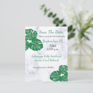 Wedding Elegant Modern Marble Tropical Leaves  , Save The Date