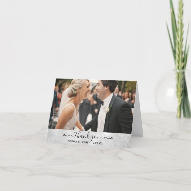 Wedding Elegant Modern Typography Photo Thank You (Front)