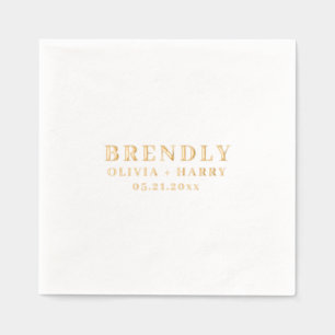 Wedding Elegant Monogram Names Gold Foil Napkin
