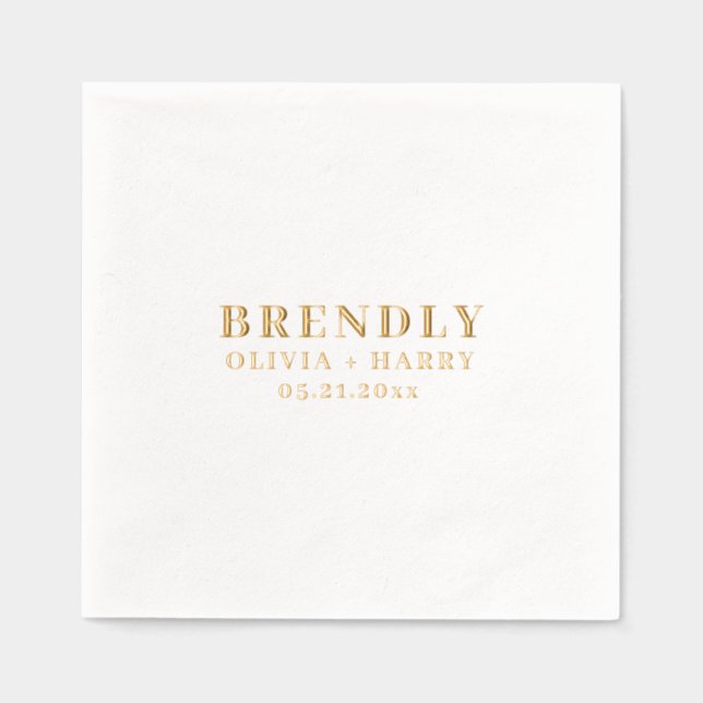Wedding Elegant Monogram Names Gold Foil Napkin (Front)