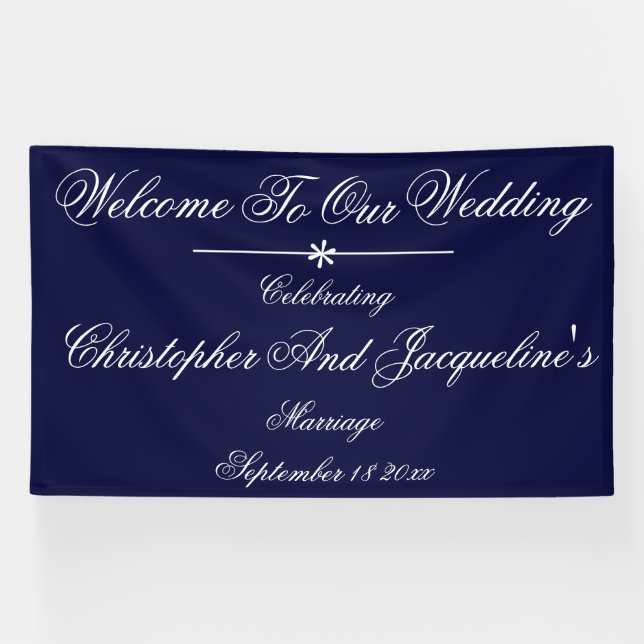 Wedding Elegant Navy Blue Backdrop Chic Welcome Banner (Horizontal)