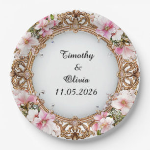 Wedding Elegant Ornate Floral Frame Paper Plate
