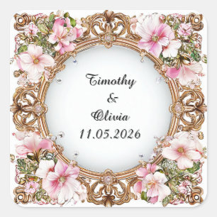 Wedding Elegant Ornate Floral Frame Square Sticker