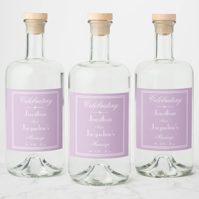 Wedding Elegant Personalised Names Chic Lilac Liquor Bottle Label (Bottles)
