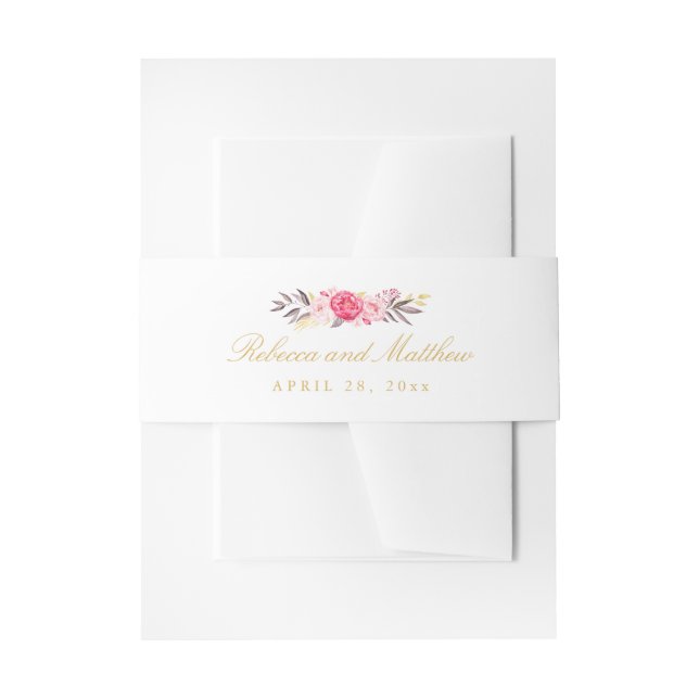 Wedding Elegant Pink Rose Floral Stylish Invitation Belly Band (Front Example)