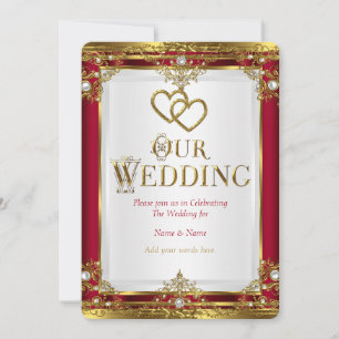 Wedding Elegant Red Gold White Golden Invitation