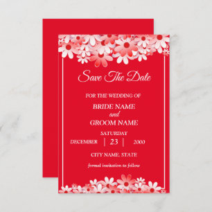 Wedding Elegant Red White Floral Save The Date