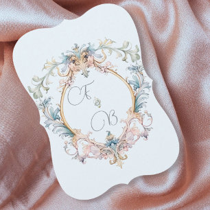 Wedding Elegant Regency Blue Monogram Invitation