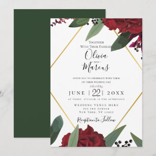 WEDDING   Elegant Rich Burgundy Marsala Floral 2 Invitation