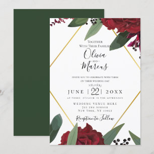 WEDDING   Elegant Rich Burgundy Marsala Floral 2 Invitation