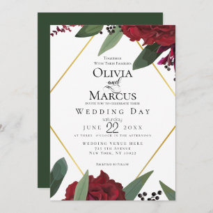 WEDDING   Elegant Rich Burgundy Marsala Floral 3 Invitation