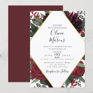 WEDDING   Elegant Rich Burgundy Marsala Floral Red Invitation