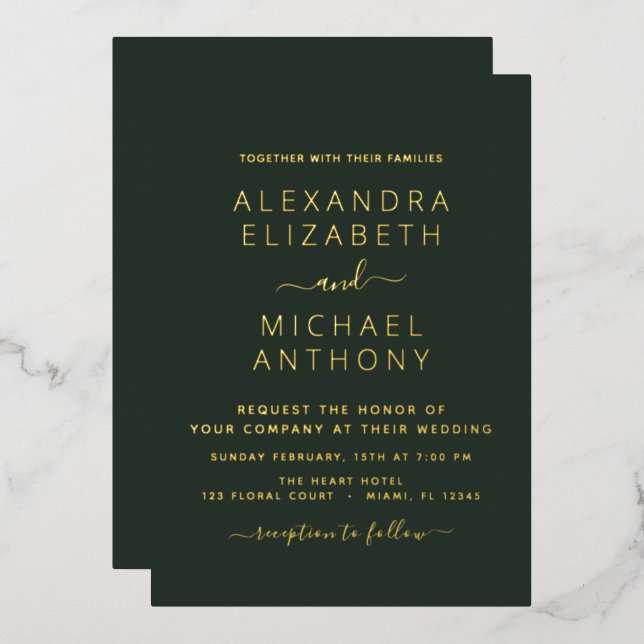 Wedding Elegant Romantic Emerald Green Gold (Front/Back)