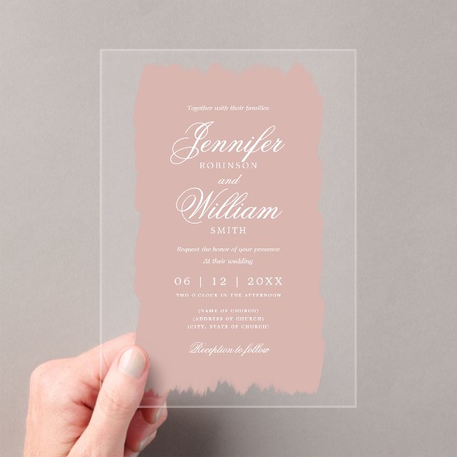 Wedding Elegant Romantic Script Blush Pink Paint Acrylic Invitations (Insitu (Handheld))