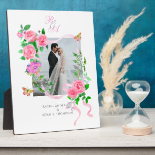 Wedding Elegant Rose Ribbon Pink Plaque