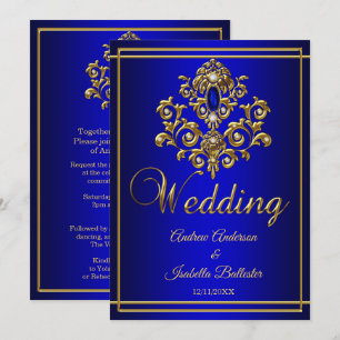 Wedding Elegant Royal Blue Gold Jewel 2 Invitation