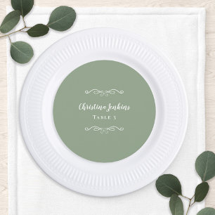 Wedding Elegant Sage Green Round Guest Place Card