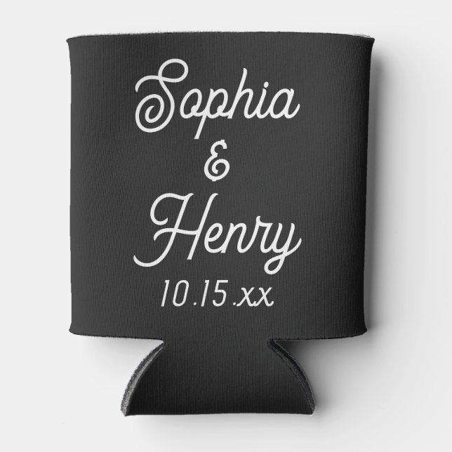 Wedding Elegant Script Black Modern Typography Can Cooler (Front)
