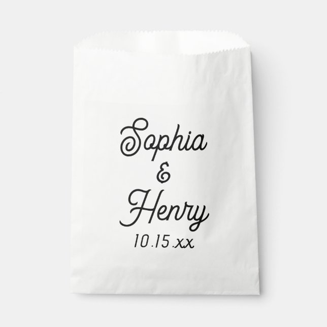 Wedding Elegant Script Black Modern Typography Favour Bags (Front)