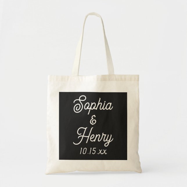 Wedding Elegant Script Black Modern Typography Tote Bag (Front)
