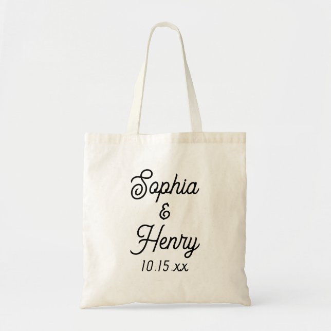 Wedding Elegant Script Black Modern Typography Tote Bag (Front)