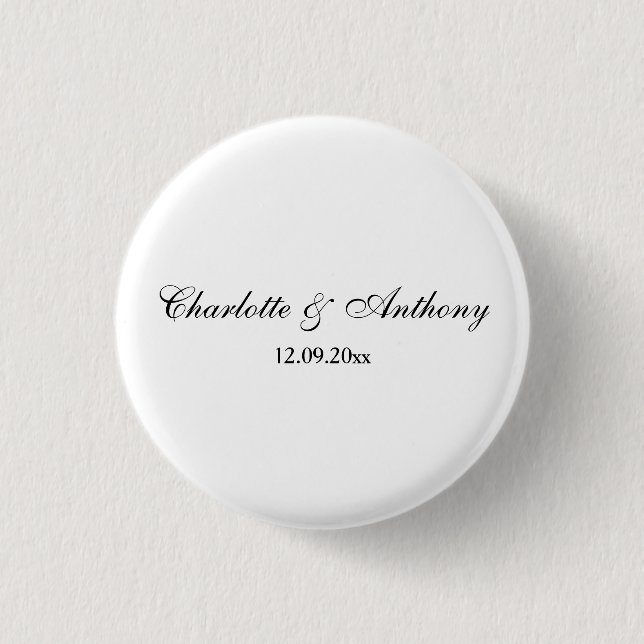 Wedding Elegant Script Creative Black White 3 Cm Round Badge (Front)