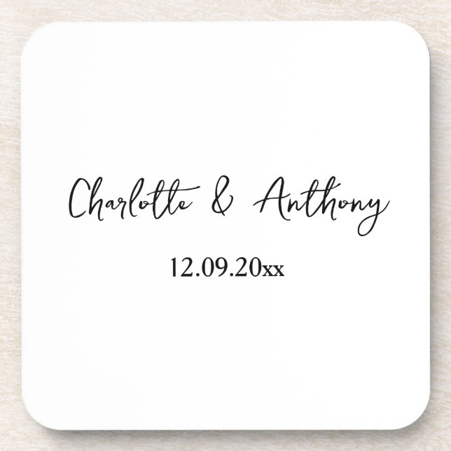 Wedding Elegant Script Creative Black White Coaster (Front)