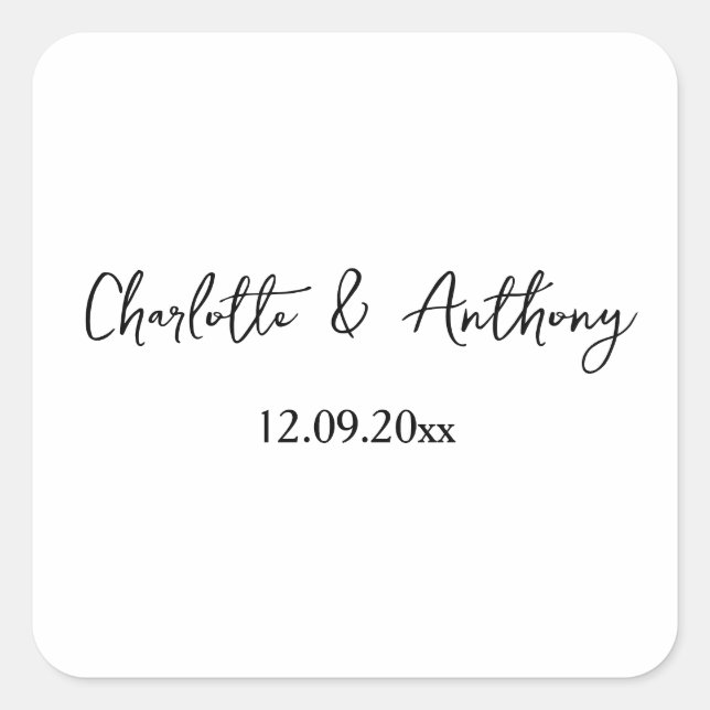 Wedding Elegant Script Creative Black White Square Sticker (Front)
