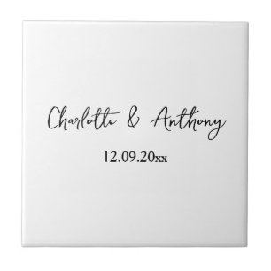 Wedding Elegant Script Creative Black White Tile