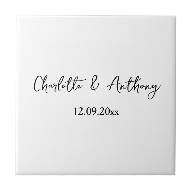 Wedding Elegant Script Creative Black White Tile (Front)
