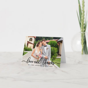 Wedding Elegant Script Love and Thanks Photo Note Thank You Card