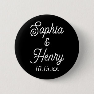 Wedding Elegant Script Typography Black White 6 Cm Round Badge