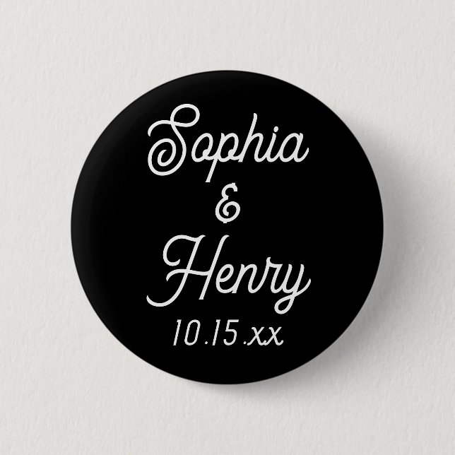 Wedding Elegant Script Typography Black White 6 Cm Round Badge (Front)